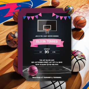 Invitación Fiesta Baby Shower de baloncesto rosa