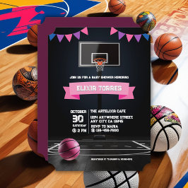 Invitación Fiesta Baby Shower de baloncesto rosa