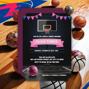 Invitación Fiesta Baby Shower de baloncesto rosa