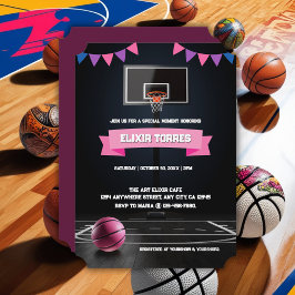 Invitación Fiesta Baby Shower de baloncesto rosa