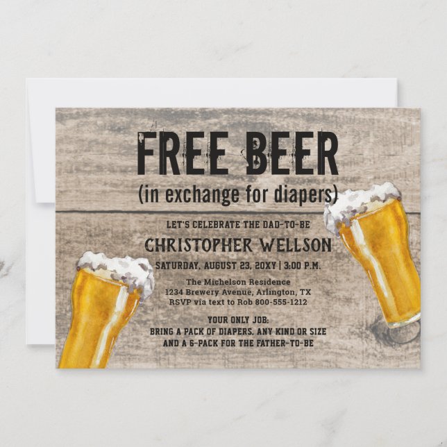 Invitación Fiesta Baby Shower de Diapers & Beer Dad (Anverso)