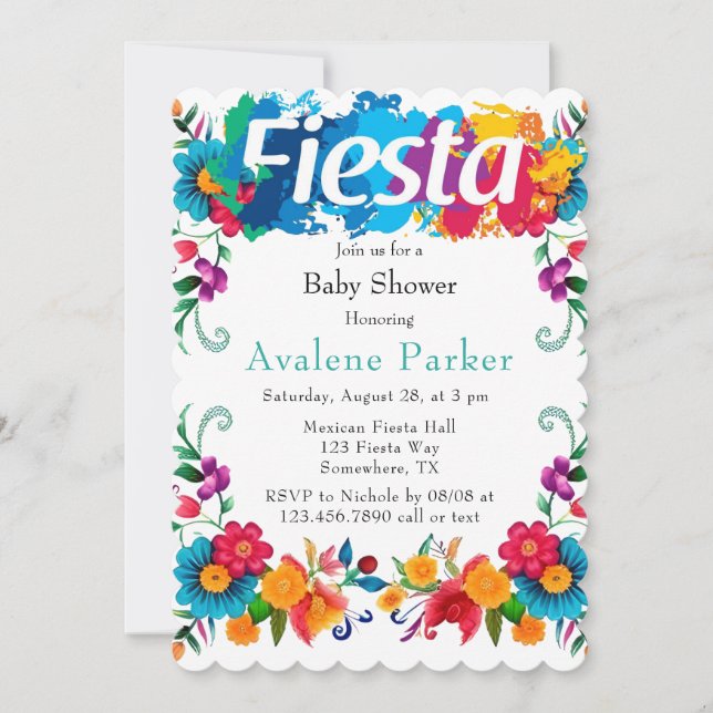Invitación Fiesta Baby Shower de flores mexicanas (Anverso)