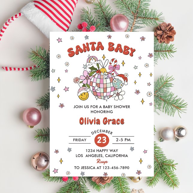 Invitación Fiesta Baby Shower de Santa Baby Cute Groovy Ball (Subido por el creador)