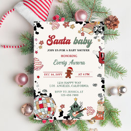 Invitación Fiesta Baby Shower de Santa Baby Disco Ball Navida