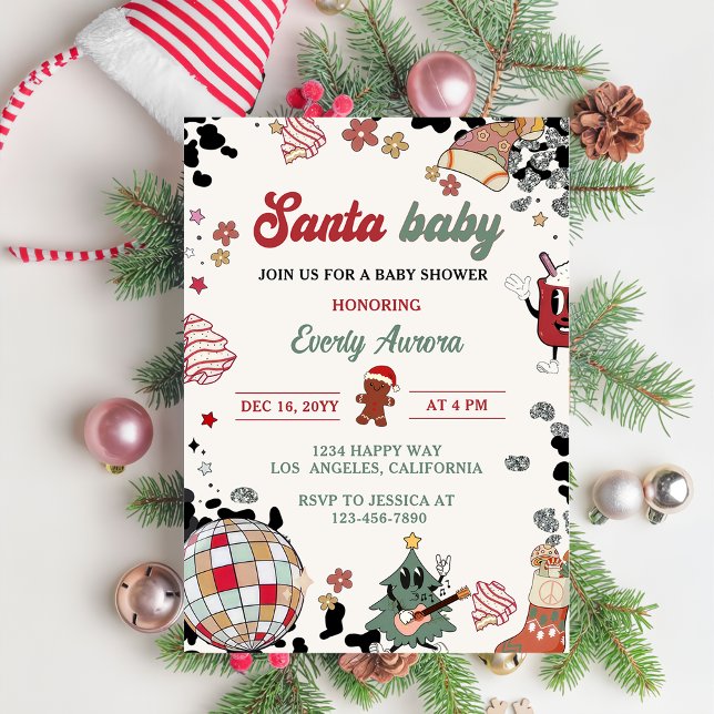 Invitación Fiesta Baby Shower de Santa Baby Disco Ball Navida (Subido por el creador)