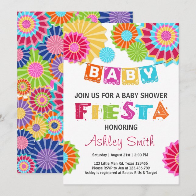Invitación Fiesta Baby Shower género mexicano neutro colorido (Anverso / Reverso)