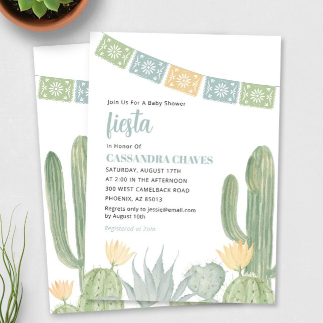 Invitación Fiesta Baby Shower Invitation, Cactus Baby Shower (Fiesta Baby Shower Invition)