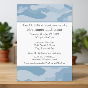 Invitación Fiesta Baby Shower Light Blue Camo Boy -