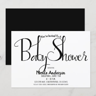 Invitación Fiesta Baby Shower mínimo moderno con escritura ne