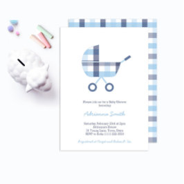 Invitación Fiesta Baby Shower Oxford Check Buggy Boy