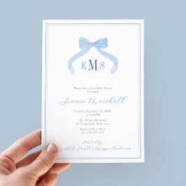 Invitación Fiesta Baby Shower Preppy Monograma Blue Bow Boy