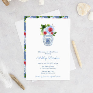 Invitación Fiesta Baby Shower Preppy Red White Blue Boy