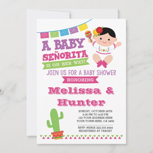 Invitación Fiesta Baby Shower, señorita Invitada (Anverso)