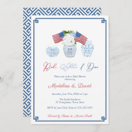 Invitación Fiesta Baby Shower Smart Red White Due Chinoiserie
