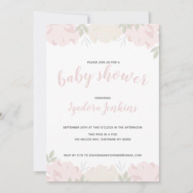 Invitación Fiesta Baby Shower Soft Pastel Peonies (Anverso)