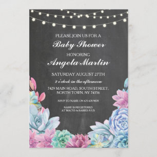 Invitación Fiesta Baby Shower Suculents Floral Chalk Invite