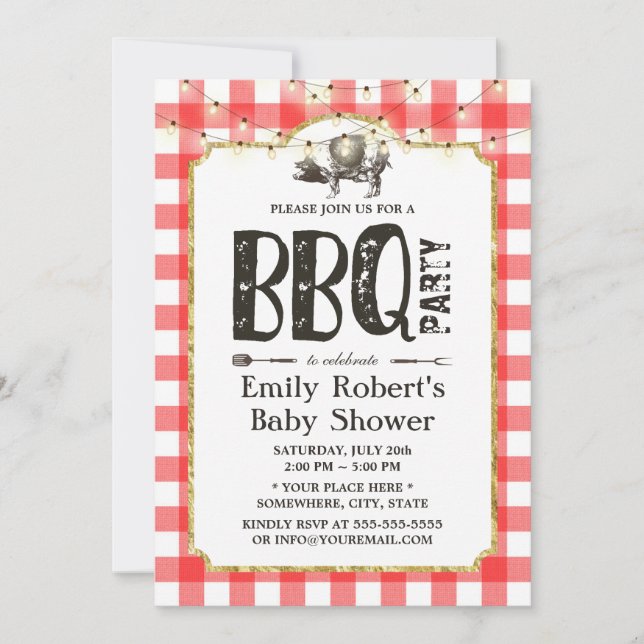 Invitación Fiesta Baby Shower Summer Pig Roast BBQ (Anverso)