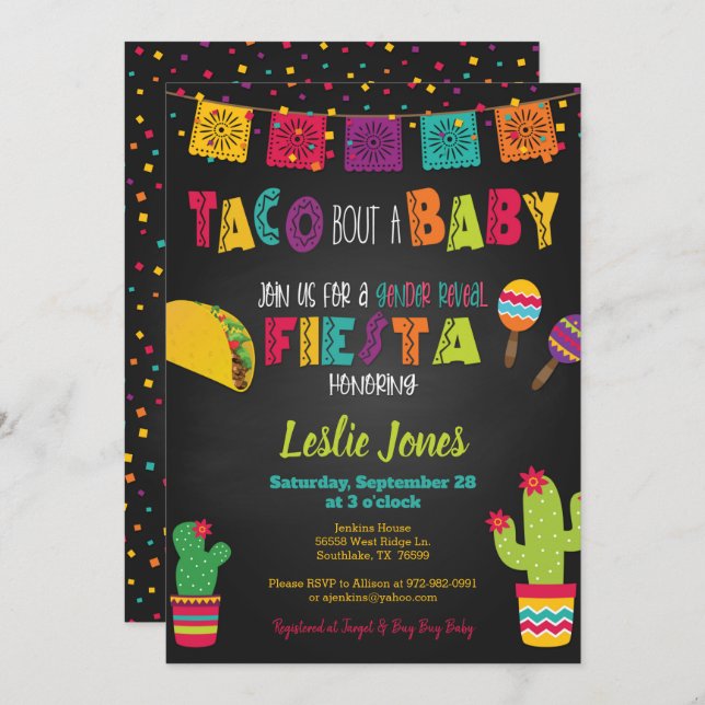 Invitación Fiesta Baby Shower Taco sobre revelación de género (Anverso / Reverso)