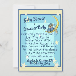 Invitación Fiesta Baby Shower y Slumber W/Moon, Stars & Cat