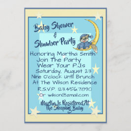 Invitación Fiesta Baby Shower y Slumber W/Moon, Stars & Cat