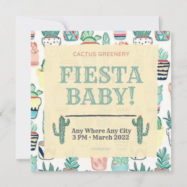 Invitación Fiesta Baby Sprinkle Invitation Cactus Greeneratio (Anverso)