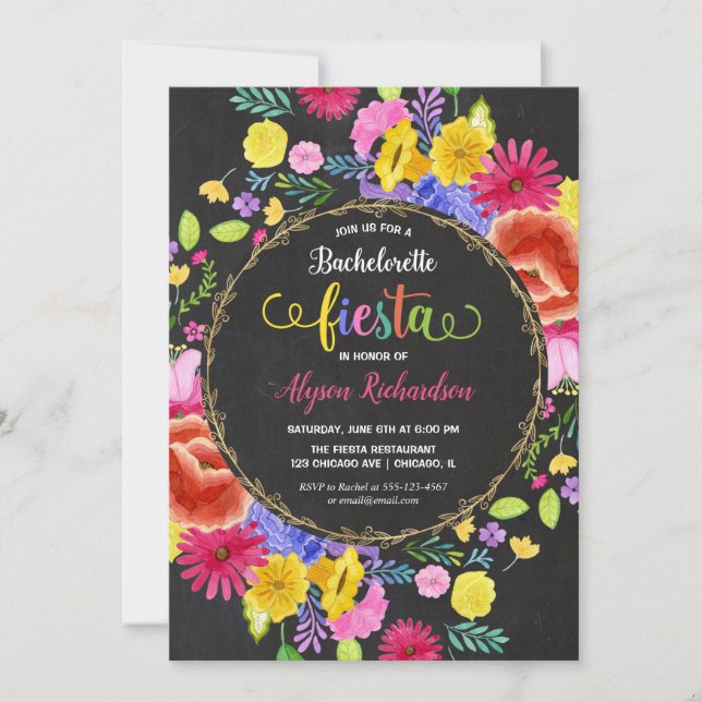 Invitación Fiesta Bachelorette Party, temática mexicana flora (Anverso)