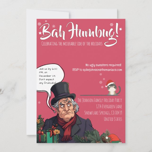 Invitación Fiesta Bah Humbug de Navidad – Diversión Navideña  (Anverso)