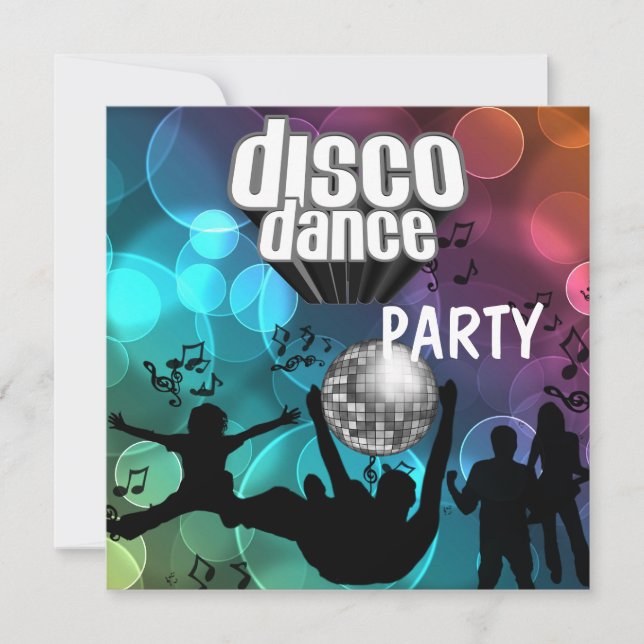 Invitación Fiesta Baile Disco Retro Burbujas Azules (Anverso)