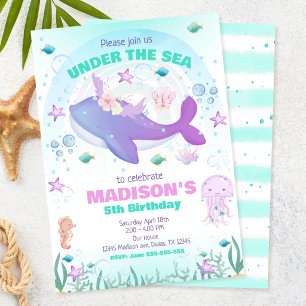 Invitación Fiesta Bajo el Mar Ballena Niña Cumpleaños