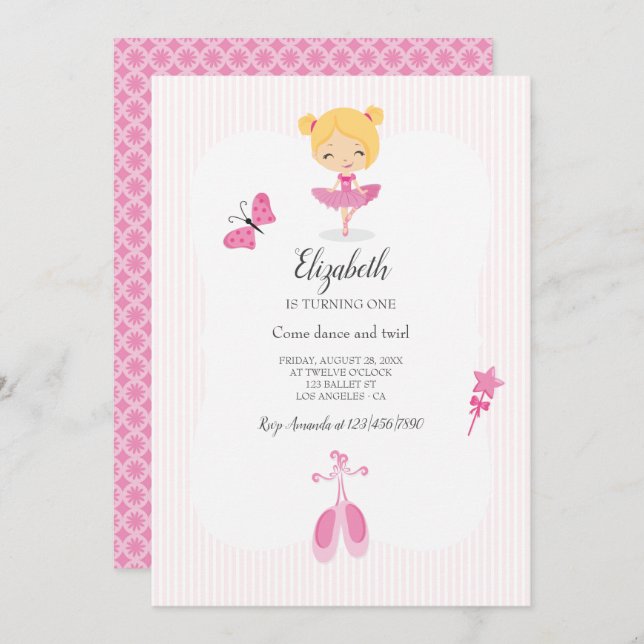 Invitación Fiesta Ballerina Rosa (Anverso / Reverso)