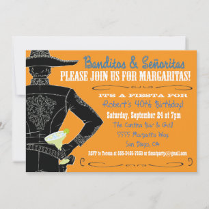 Invitación Fiesta Banditos mexicana, Senoritas y Margaritas