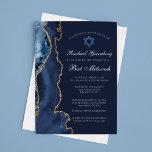 Invitación Fiesta Bat Mitzvah de la Marina Blue Gold Agate<br><div class="desc">Elegante ágata azul marino y oro decora el lado de esta moderna ceremonia de Bat Mitzvah e invitación a la fiesta. El nombre de su hija está escrito en un hermoso guión formal bajo la Estrella de David. Perfecto para una moda, elegante familia judía celebrando la llamada de un chica...</div>