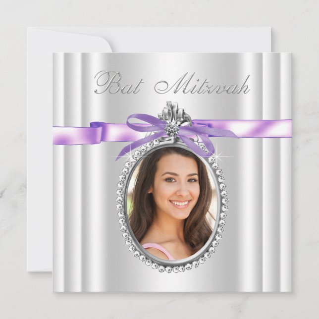 Invitación Fiesta Bat Mitzvah Lavanda Morado Foto (Anverso)