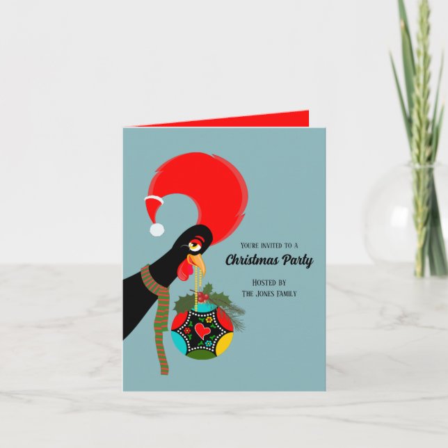 Invitación Fiesta Bauble de los Navidades de Rooster Holly (Anverso)
