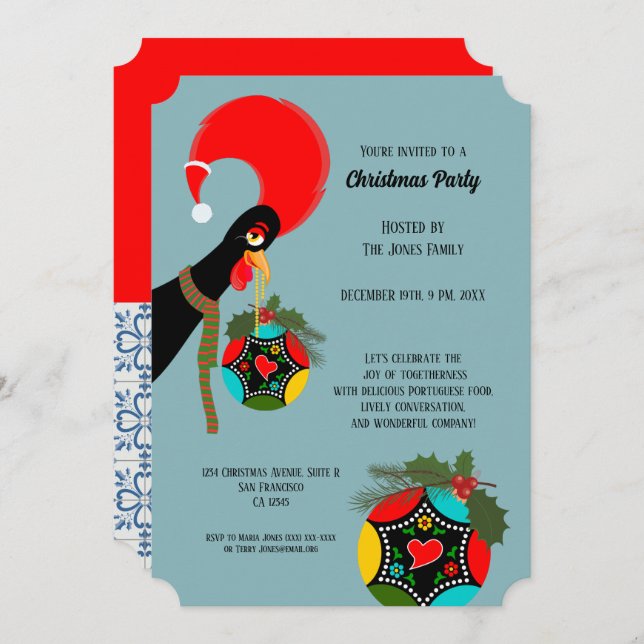 Invitación Fiesta Bauble de los Navidades holandeses de gallo (Anverso / Reverso)