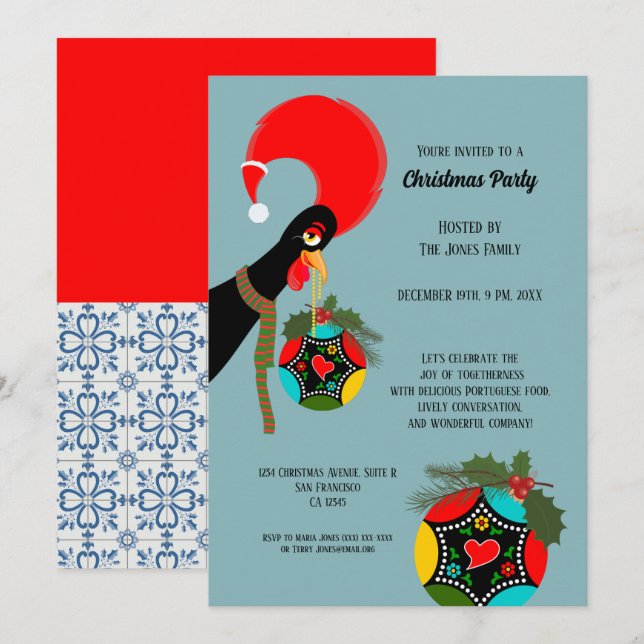 Invitación Fiesta Bauble, Navidades holly de la galera portug (Anverso / Reverso)