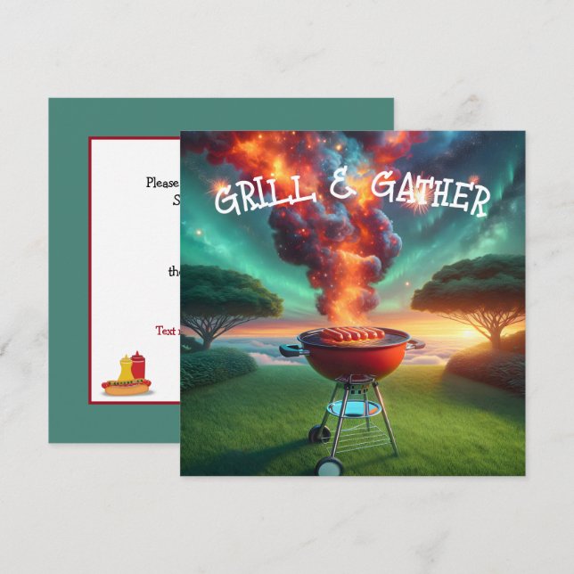 Invitación Fiesta BBQ Con Parrilla Fumadora (Anverso / Reverso)