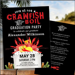 Invitación Fiesta BBQ de Graduación de Boil de Crawfish Negro