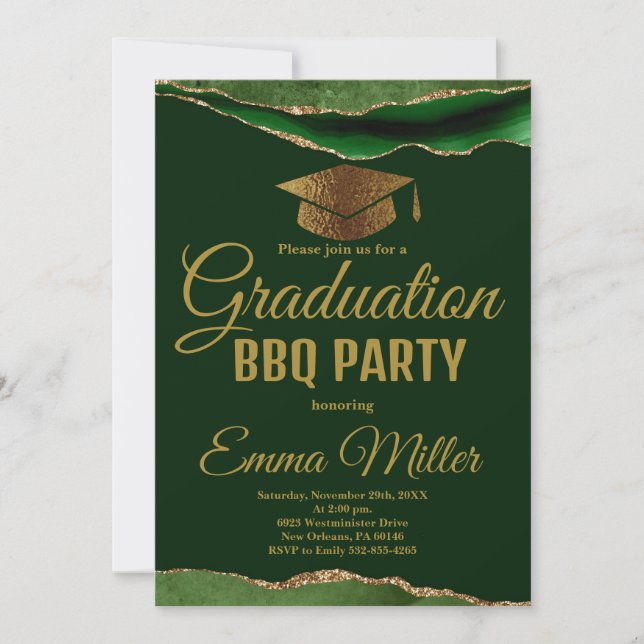 Invitación Fiesta BBQ de Graduación Gratuita y Oro (Anverso)