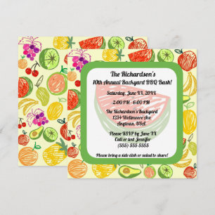 Invitación Fiesta BBQ de patrón de frutas de verano amarillo