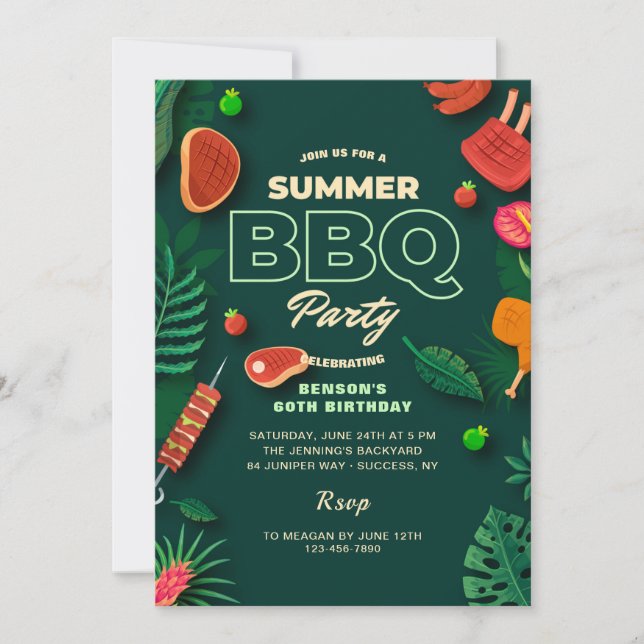 Invitación Fiesta BBQ de verano (Anverso)