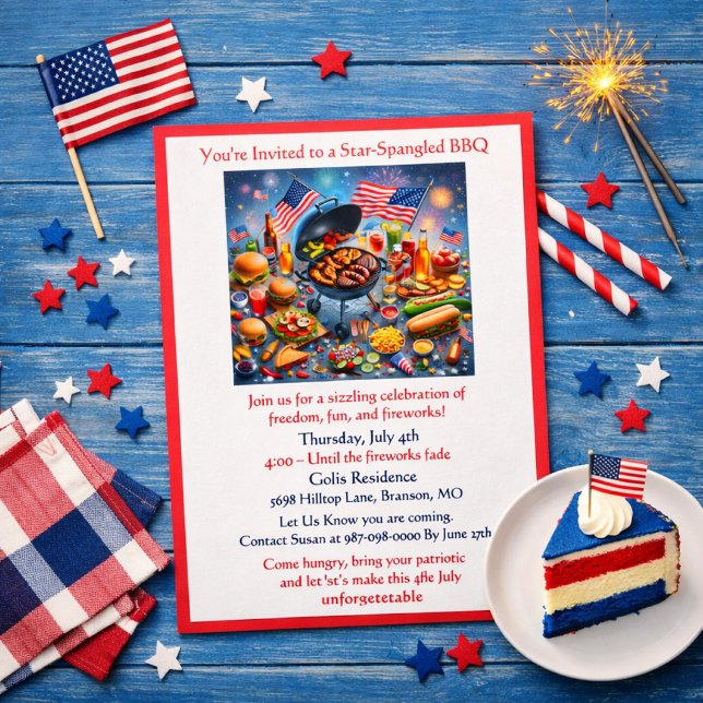 Invitación Fiesta / BBQ patriótico del 4 de julio (Subido por el creador)