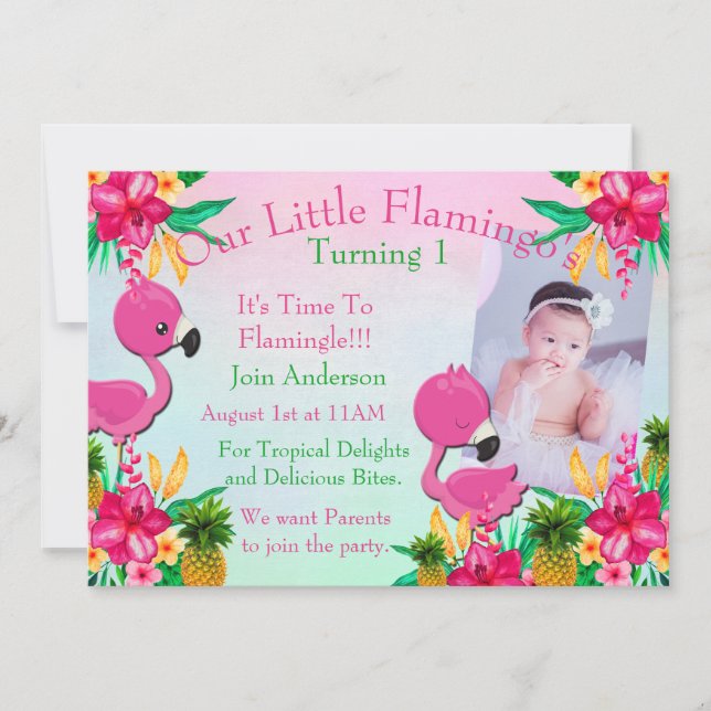 Invitación Fiesta bday de Flamingling del flamenco rosado un (Anverso)