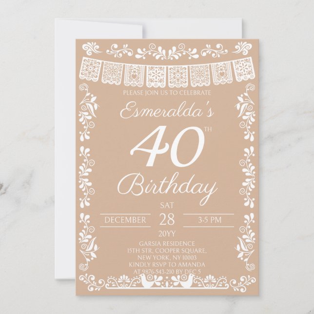 Invitación Fiesta Beige Cumpleaños 40 (Anverso)