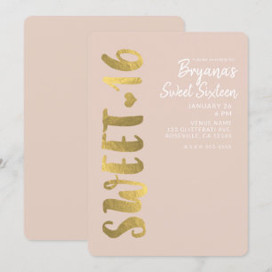 Invitación Fiesta Beige de Hoja de Oro Falso Brillante Dulce