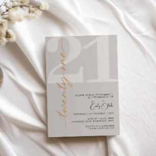 Invitación Fiesta beige minimalista veintiún cumpleaños