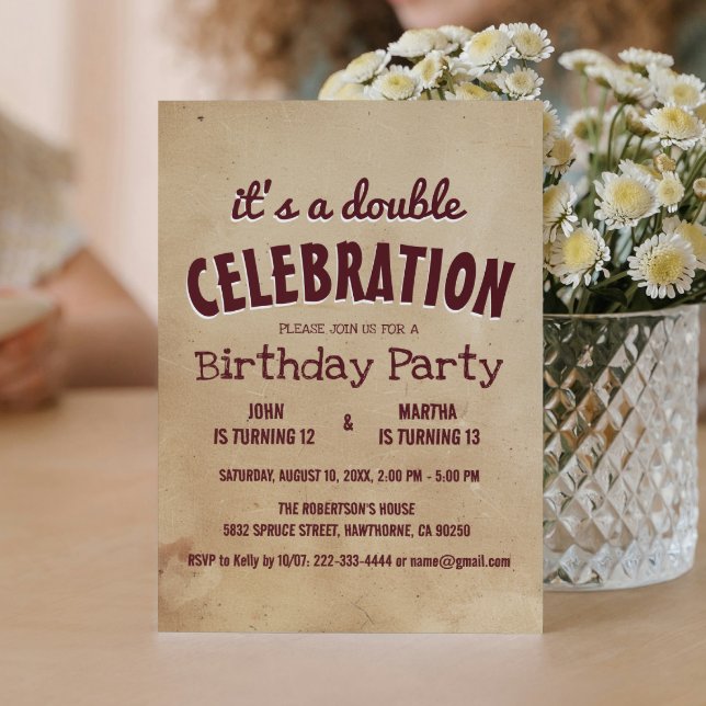 Invitación Fiesta beige simple y elegante de cumpleaños doble (Subido por el creador)