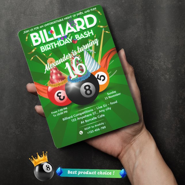 Invitación Fiesta Billiard Balls Personalizado Mesa de billar (Subido por el creador)