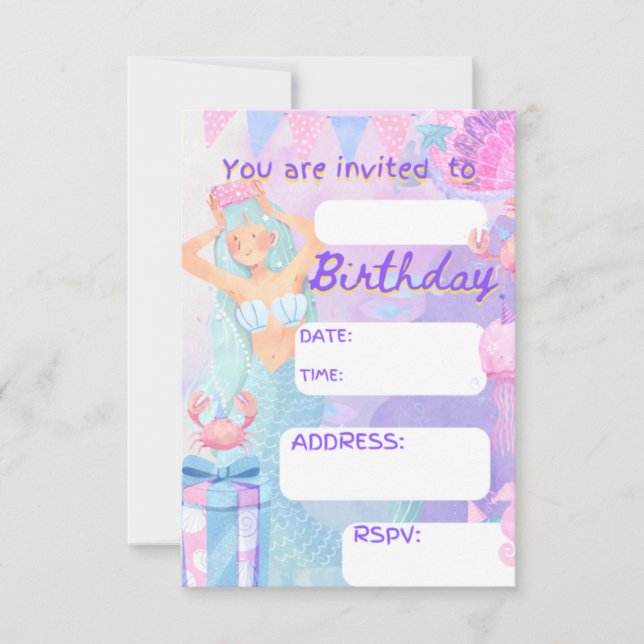 Invitación Fiesta Birthay hecho a mano, chica de la fiesta de (Anverso)