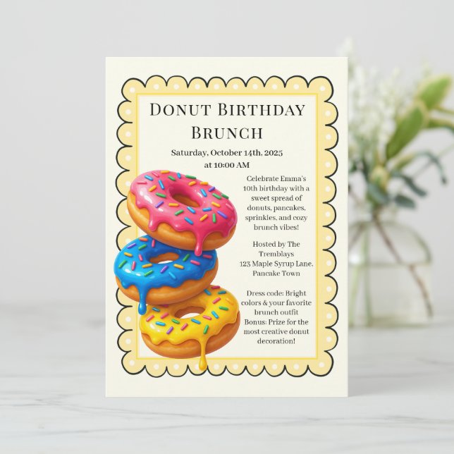 Invitación Fiesta Birthday Brunch | Crepes y donuts (Anverso de pie)